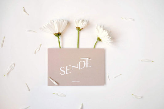 Turkish hammam at home gift card - premium turkish bath products - sende gift card - sende thank you card flat lay with flowers