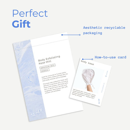 Anatomy of the perfect body exfoliating gift - an aesthetic recyclable packaging and how to use card with a high-quality body exfoliator for sensitive skin, eczema, psoriasis, and delicate areas - high quality and hand crafted in Turkey