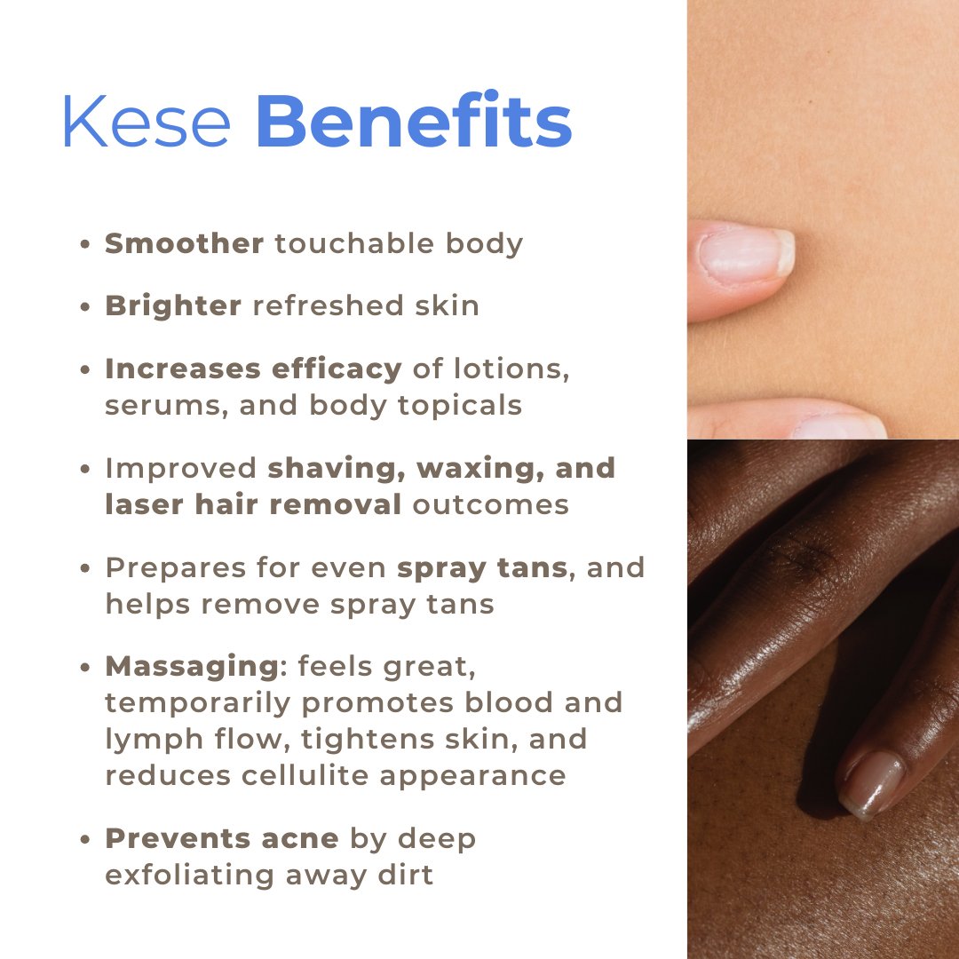 Benefits of using a SENDE kese: smoother, brighter, better skincare product absorption, improved shaving waxing laser hair remover and spray tans, massaging, and prevents ingrown hairs and acne. 