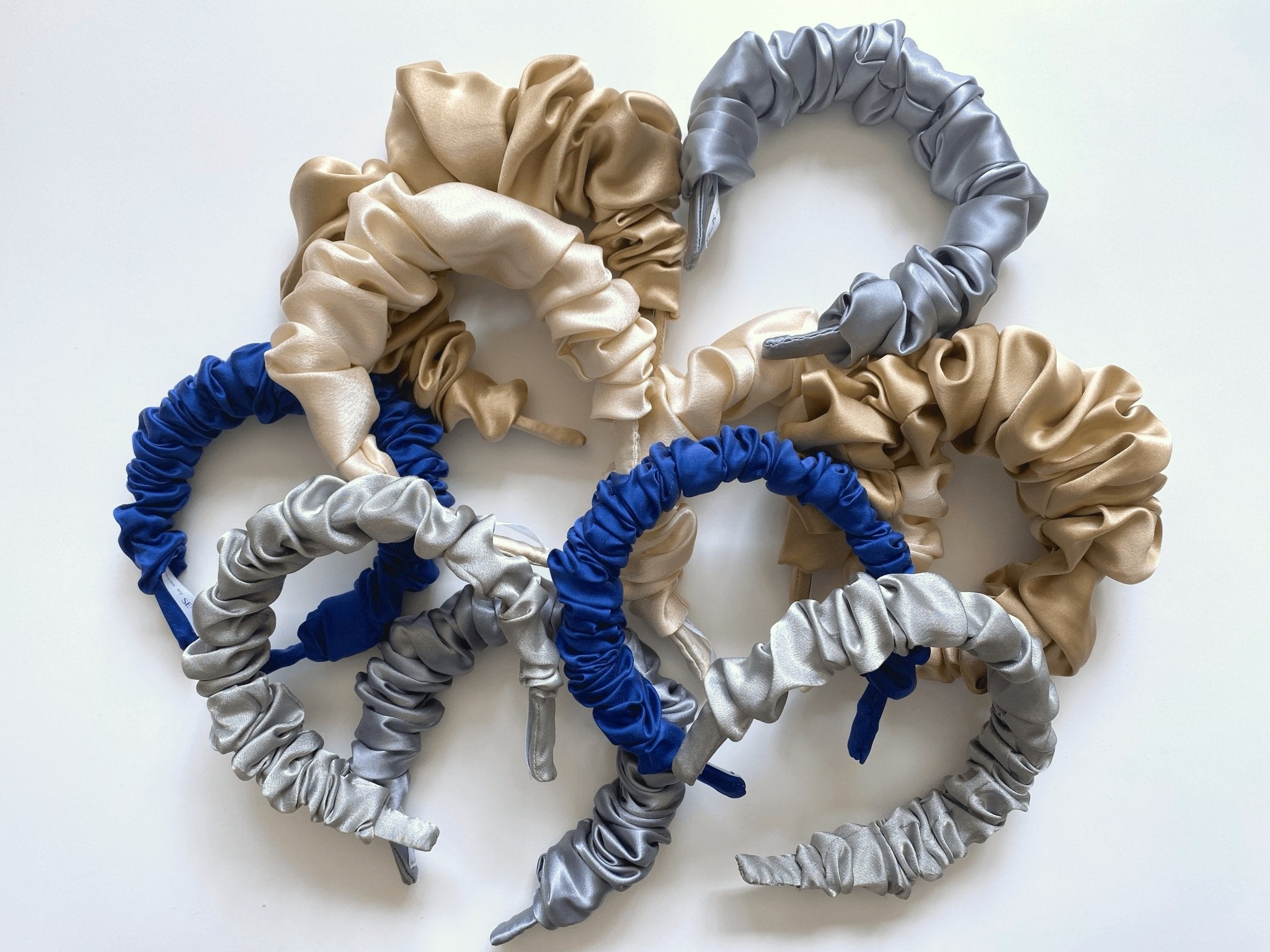 selection of SENDE silk and satin hand made headbands made in Toronto by up cycled materials