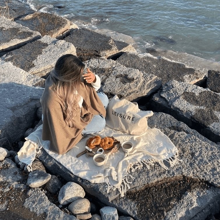 natural ecru Turkish towel picnic blanket perfect for lake side early morning picnics